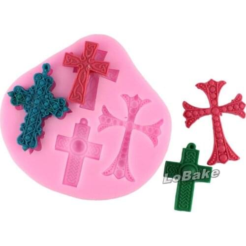 3 pieces/lot) High quality 3D 10*9*1.1cm beautiful cross shape fondant sugarcraft mould forma de silicone bakery supplies