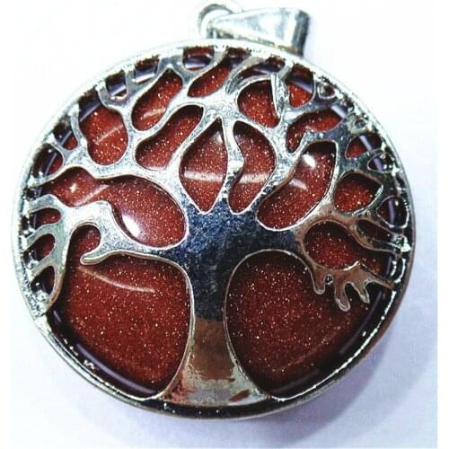 5Pcs 31x8mm Wholesale Brown Gold Sand Stone Alloy Inlay Tree Of Life Reiki Healing DIY Handmade Jewelry Accessories S827