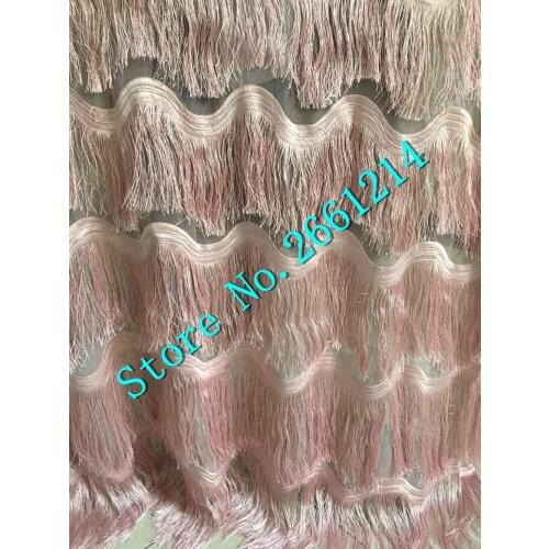 5yards BZL-2338 light pink fringe luxury embroidery best quality african newest tulle mesh lace for sawing dress