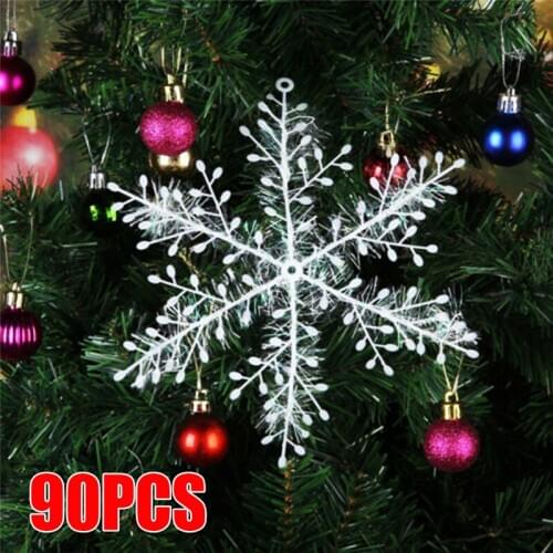 90Pcs 11cm Christmas Snowflakes Decorations White Plastic Artificial Snowflakes Frozen Party Supplies Winter Wedding Decorations