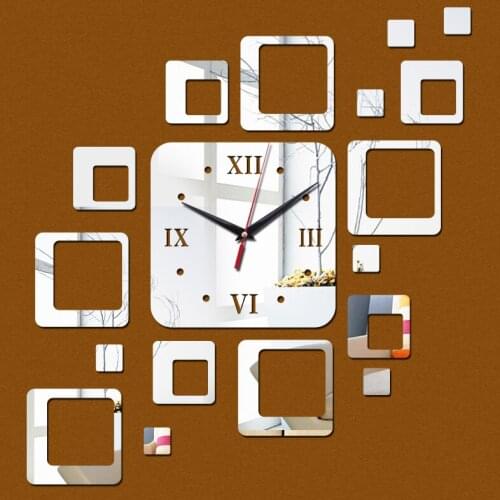 Promotion diy wall clocks clock home decor still life mirror surface acrylic stickers sticker square quartz needle