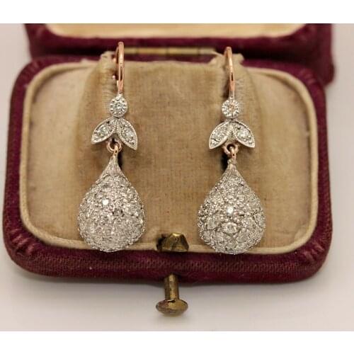 ANTIQUE STYLE MY DESIGN 8K GOLD NATURAL DIAMOND DECORATED PRETTY DROP EARRING