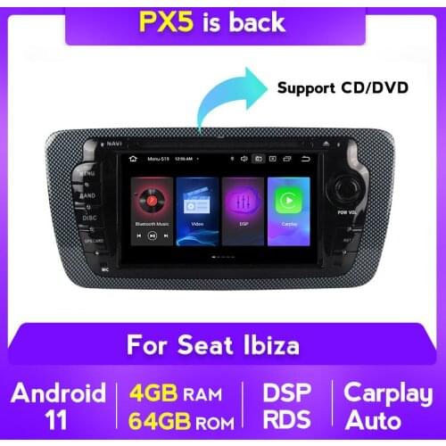 2 Din 4G+64G Android 11 DSP Car Radio GPS Navigation For Seat Ibiza 6j 2009-2013 CD DVD Player Wireless Carplay Auto Multimedia