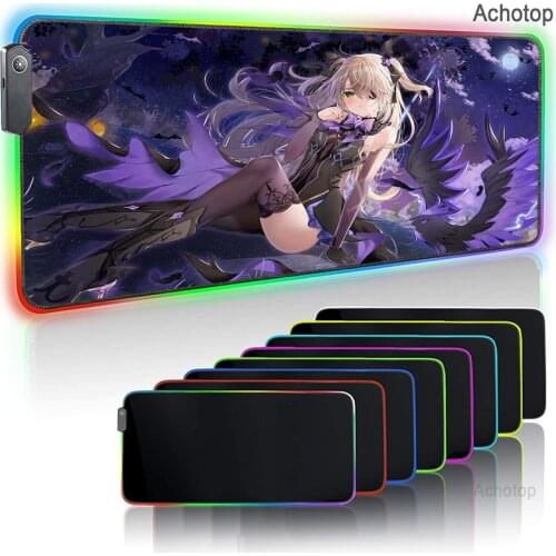 900x400x4mm Sexy Anime Genshin Impact RGB Large Gaming Mouse Pad LED Lighting Mousepad Gamer XXL Computer Keyboard Desk Mat Pad