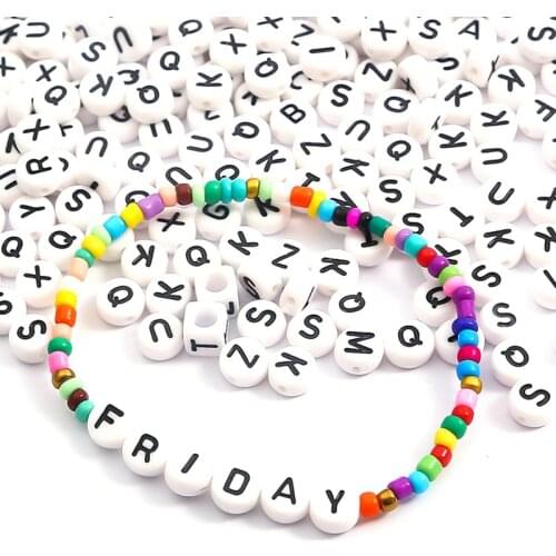 Boho Acrylic English Letter Bead for Jewelry Making Flat Round Scattered Accessories DIY Handmade Kid Educate Kralen Abalorios