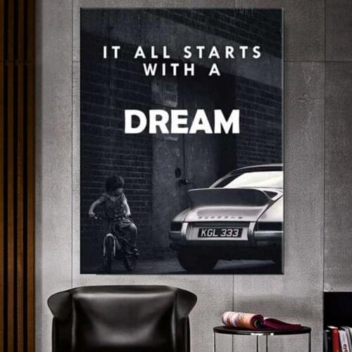 Everything Starts From a Dream Painting Room Black and White Poster Art Print Decoration Furniture Wall Decoration Painting