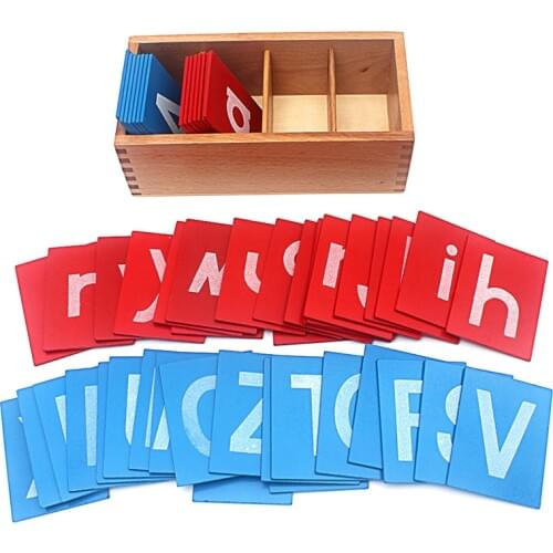 Baby Toy Montessori Lower and Capital Case Sandpaper Blue Red Letters Wood Box for Early Childhood Preschool Brinquedos Juguetes