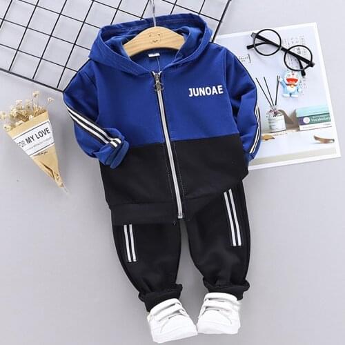 Korean version Children Toddler Kids Baby Boy Hooded Zip Letter Long Sleeve + Long Pants Tops Outfits Set L1129