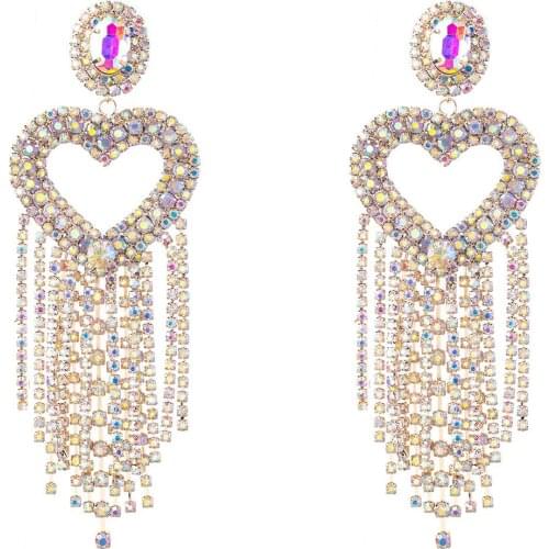 Long Earrings Super Flashing Claw Chain Love Heart-shaped Tassel Earrings Women Exaggerated Dinner T-Show Pearls Earrings Trendy