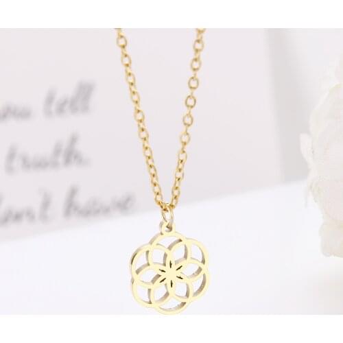 DOTIFI Stainless Steel For Women Geometric Personality Flower Pendant Necklace Gold Color Necklace Engagement Jewelry