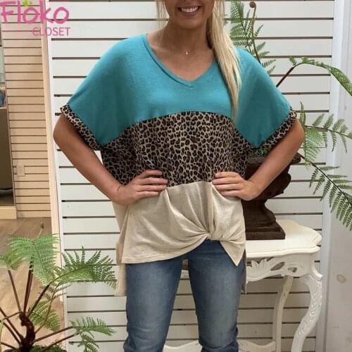 Flokocloset Leopard Printed Stitching Short Sleeve T-Shirt Summer Loose O-Neck Bow Harajuku Tee Women Clothes