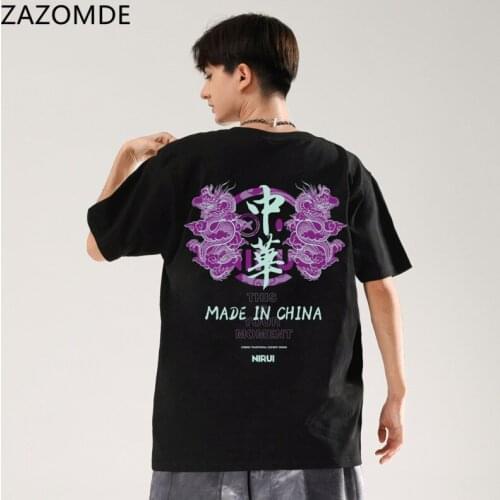 ZAZOMDE Hip-hop T-shirt Short Sleeve Tee Men Oversized 2021 Summer Loose Streetwear Clothes Harajuku Gothic Chinese Style Cotton