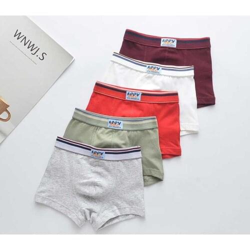 HPBBKD 5pcs/lot Solid Color Boy Panties Cotton Children Breathable Underwears Boxer Panties For Boys Kids Shorts Pants BU012