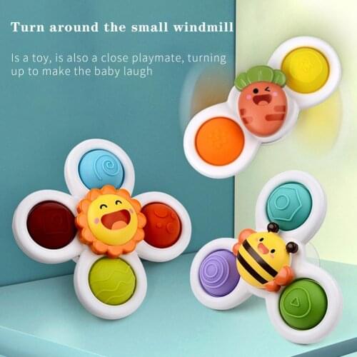 3Pcs Suction Spinner Lovely Interactive Flower Design Suction Cup Spinning Top Bath Toy Lovely Kids Gift Delicate Craft