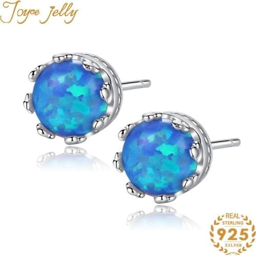 JoyceJelly Women Earrings 925 Sterling Silver Stud Earrings White Aquamarine Colored Gemstone Round Fine Jewelry Wholesale 2020