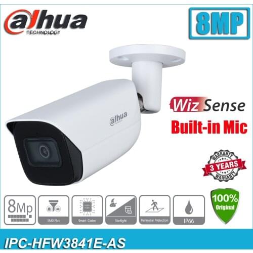 Dahua IPC-HFW3841E-AS 8MP 4K Starlight IR Built-in Mic H.265 PoE Bullet WizSense CCTV Network IP Camera HFW3841E-AS