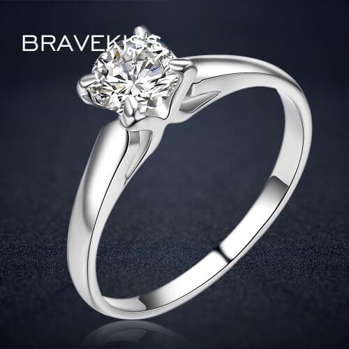 BRAVEKISS Round CZ Stone Solitaire Rings Wedding Engagement Ring Bands for Women Classic Jewelry alliance ringen Gifts BJR0137