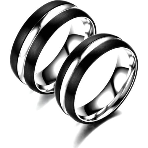 Trendy Titanium Steel Mens Ring Male Retro Classic Black Silver Two-tone Stainless Steel Couple Ring Female