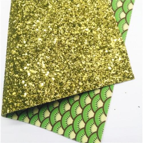 LEOsyntheticoDIY Double Sides Green Chunky Glitter Faux Leather Fabric Sheets with Kiwi Backing Diy Earrings Bows A4 size R175