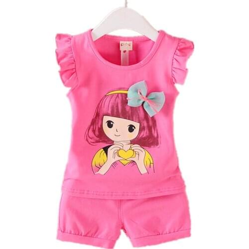 Summer Fashion Baby Girl Clothes Suit Children Cartoon Cotton Vest Shorts 2Pcs/set Toddler Casual Costume Infant Kids Sportswear