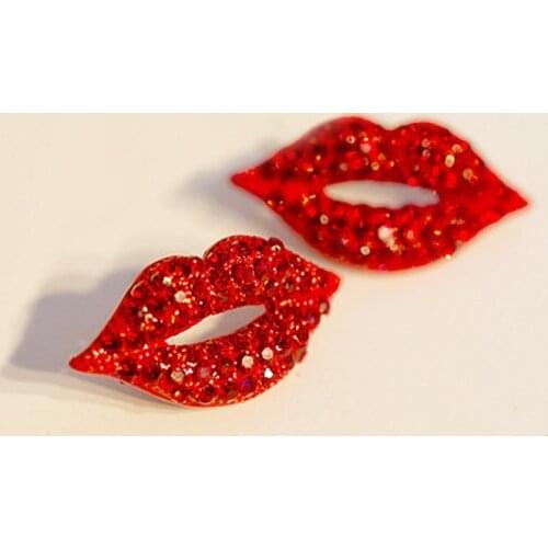 Hot Sale New 1Pair Elegant Sexy Red Lips Crystal Stud Earrings Womens Sparkling Earrings For Women Girls Fashion Jewelry 2021