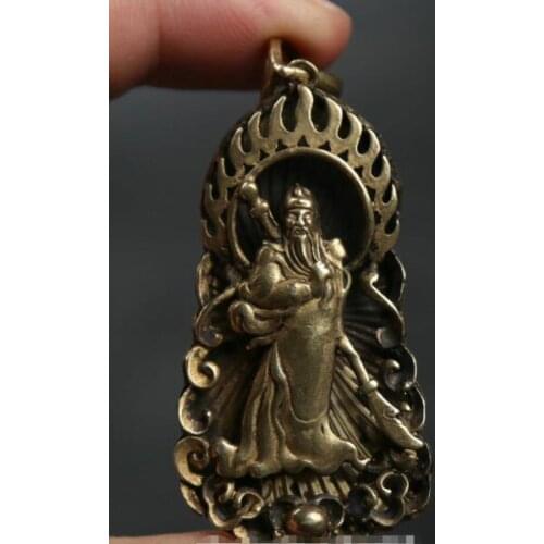 Small Curio China Bronze Guan Gong Yu Warrior God Hold Knife Wealth Pendant