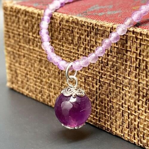 46 CM Faceted Natural Amethysts 2 MM Beads Charm Pendant Cute Necklace For Women Purple Color For Girl Good Quality