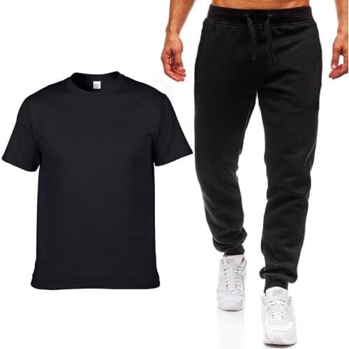 Fashion Summer Men TShirts Solid color High Quality Casual Cotton Short Sleeve Harajuku Hiphop T-shirt pants suit Men Sportswear