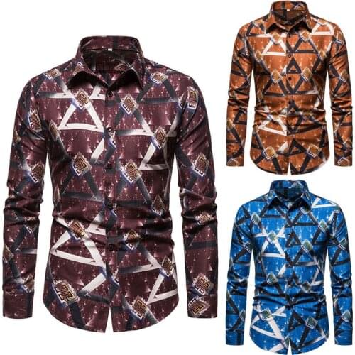 2021 Spring and Autumn Triangle Print Large Size Long Sleeve Shirt Mens Long Sleeve Shirt