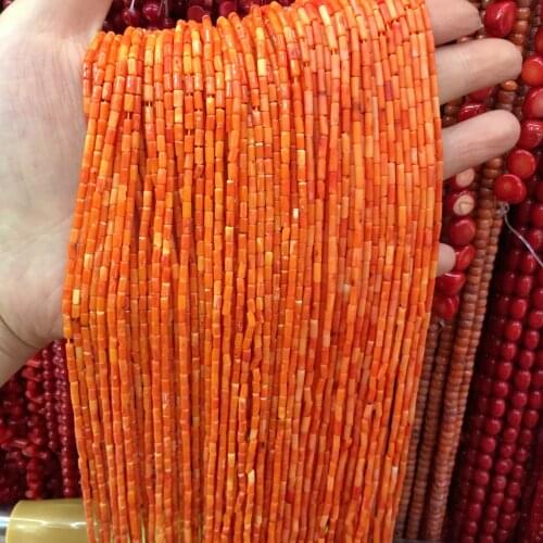 Natural Coral Beads Cylindrical Coral Loose Beads for Making Women DIY Bracelet Necklace Jewellery Exquisite Gift Size 2x4mm