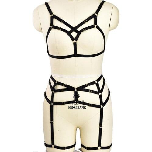2018 NEW Harajuku Full Body Harness Belt Exotic Apparel Dance Garter Belt Gothic Bondage Harness Women Tops Bodysuit