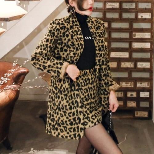 2020 Autunmn Retro Leopard Blazer Set Single-breasted Jacket & High Waist 2 Pieces Skirt Suit Female Office Ladies Blazer Suit