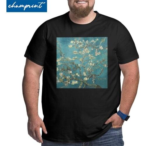 Original Van Gogh Art Mens T-Shirts Blossoming Almond Tree T Shirt Big Tall Tee Shirt Short Sleeve Clothing Large 4XL 5XL 6XL