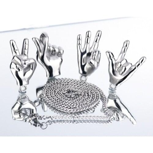 Hip Hop Gothic Necklace for Men Women Gesture OK Yes Lover Sign Language Pendant New Student Bungee Street Shooting Party Gift