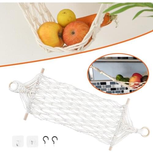 Hanging Fruit Hammock Under Cabinet Handwoven Cotton Kitchen Hammock Basket Multifunctional Fruit Storage Weaves Net