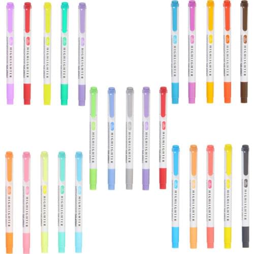 5/10/15/20/25 Colors Double Headed Highlighter Pen Fluorescent Highlighters Marker Dual-Side Mildliner Pens Kawaii Stationery