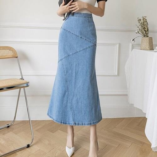 Sexy Sheath Long Skirts High Waist Mermaid Denim Skirts Women Summer Plus Size Jeans Skirts Ladies Saia jupe femme