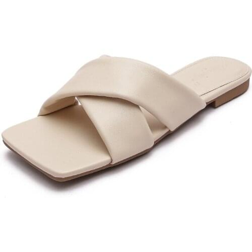 Open toe cross slippers beach shoes large size 41-43 flat slippers women 2021 summer new style