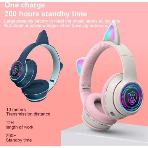 RGB Cat Ear Headphones For Phone PC Laptop Computer Foldable Design Bluetooth 5.0 Wireless Headset Support TF Card 3.5mm Plug
