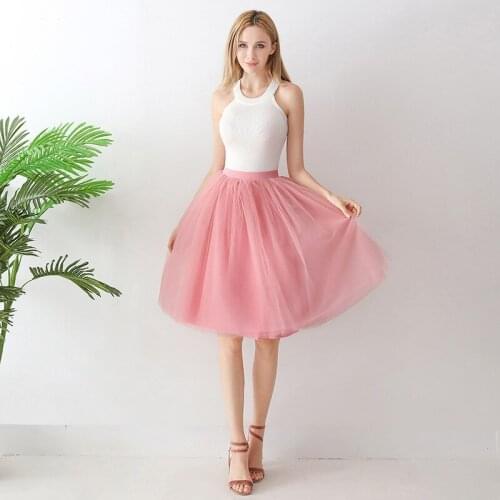 5 Layers 65cm Pink Pleated Skirt Sexy Midi Tulle Skirts High Waist Full Lining Adult Tutu Korean Style Women Jupe Femme Faldas