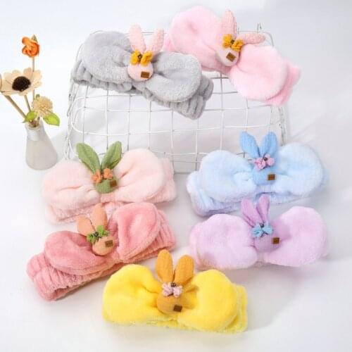 New Macaron Color Bow-knot Hair Band Solid Color Coral Velvet Face Wash Headband Cute Rabbit Ears Women’s Headdress