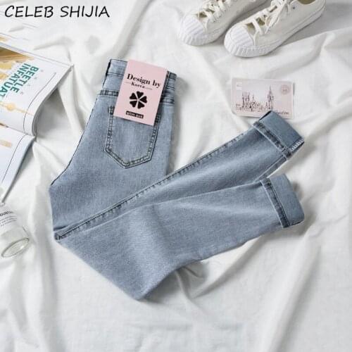 SHIJIA Women Jeans Vintage Blue Elastic Cotton Denim Pencil Pants Woman Fall Ankle-length Korean Skinny Jeans Woman Mom Trousers
