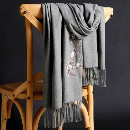 Cashmere Warm Scarves with Tassel Women 2019 Autumn New Embroidery Solid color Long Wraps Women Scarf Female Shawl Winter Scarf