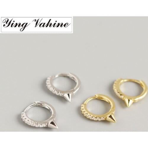 Ying Vahine 100% 925 Sterling Silver Zircons Small Rivet Stud Earrings for Women