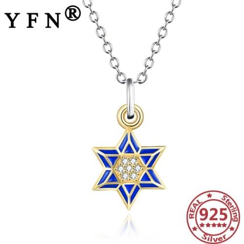 YFN 925 Sterling Silver Necklace Hexagram Star Cubic Zircon Pendant Necklaces Silver Chains Women 925 Silver Jewelry Moms Gifts