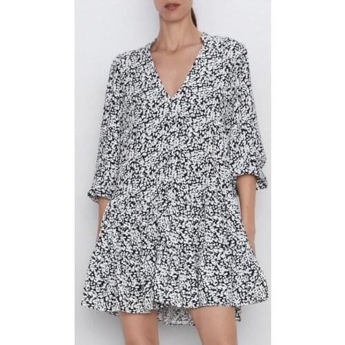 Za 2019 Autumn New Vintage Retro Printed Long Sleeve Loose Dress Women OYK9755