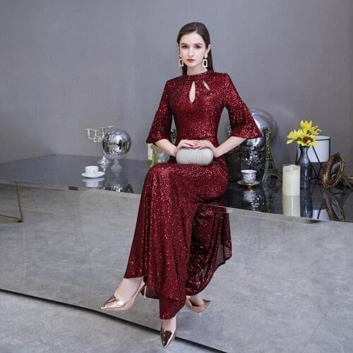 Sexy Sequin evening dresses long with sleeves party dress alibride robe de soiree vestidos de fiesta de noche 2020 women dress