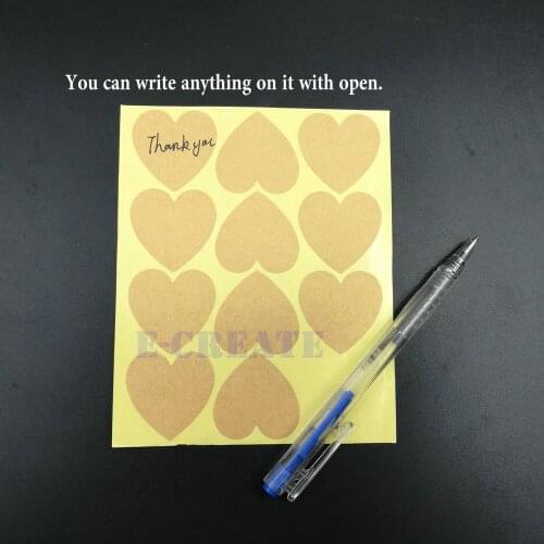 1000PCS Heart Shape Self-adhesive Sticker Kraft Label Sticker 35*35mm