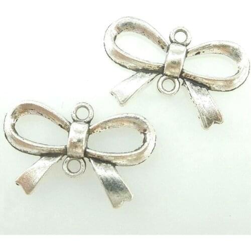 20pcs 15361 Antique Silver 21*14mm Bowknot Connector Charms Pendant For Jewelry Making Bracelet Vintage Accessories