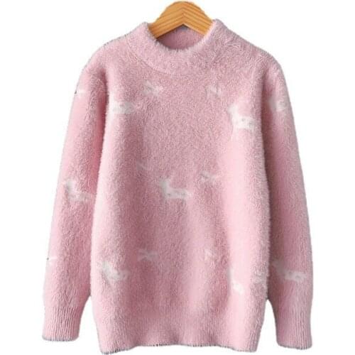 2021 Ins Winter New Girls Fashion Knit Sweaters Fleece Pullovers Children Clothing Jumpers